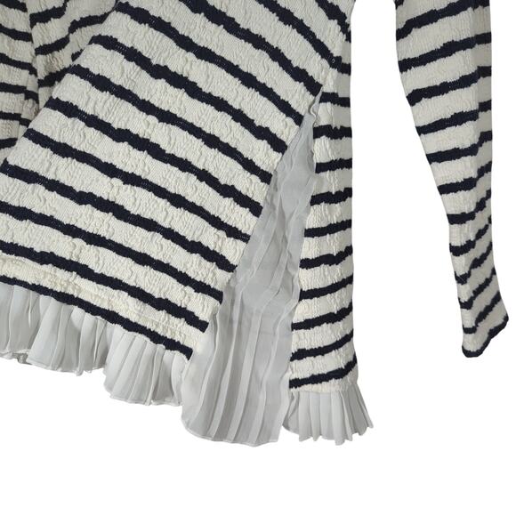 Anthropologie Postmark Textured Stripe Pleated Inset‎ Top Navy and White S - Picture 3 of 8